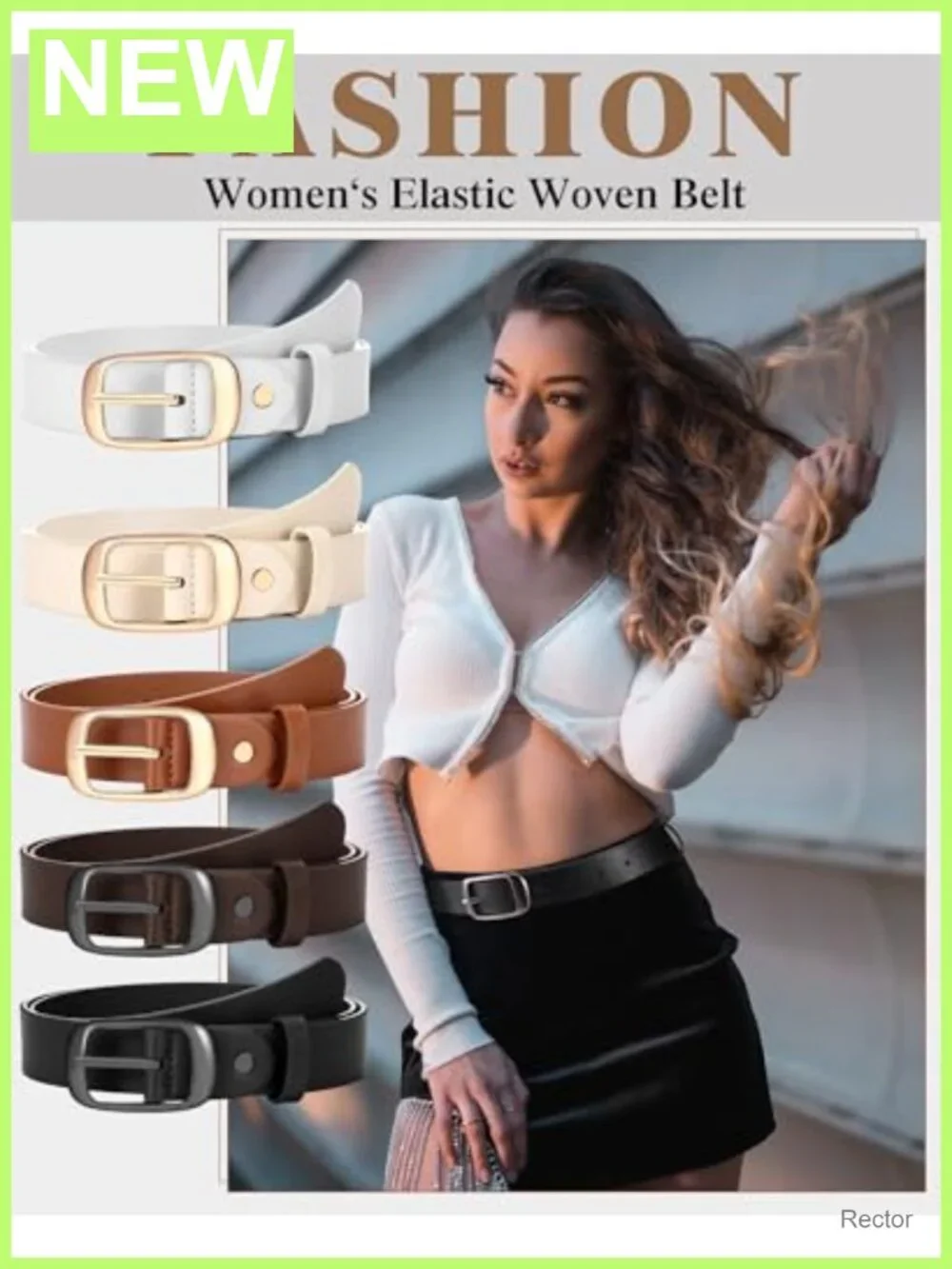 5 Pack Women Leather Belts for Jeans with Pin Buckle, PU Leather, Adjustable, 3